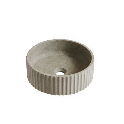 Lavabo de salle de bain de 35,5 cm (14 po), lavabo rond en microciment, sans meuble, sans robinet ni couvercle, couleur gris ciment