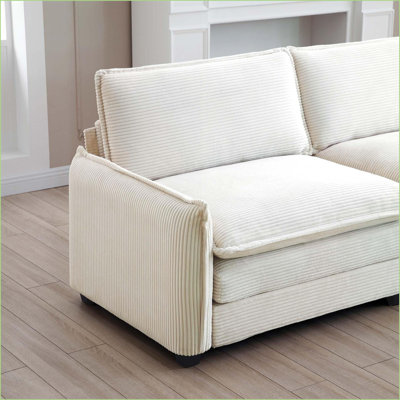 Canapé modulaire surdimensionné à assise profonde 3 pièces pour salon | Beige | Velours côtelé