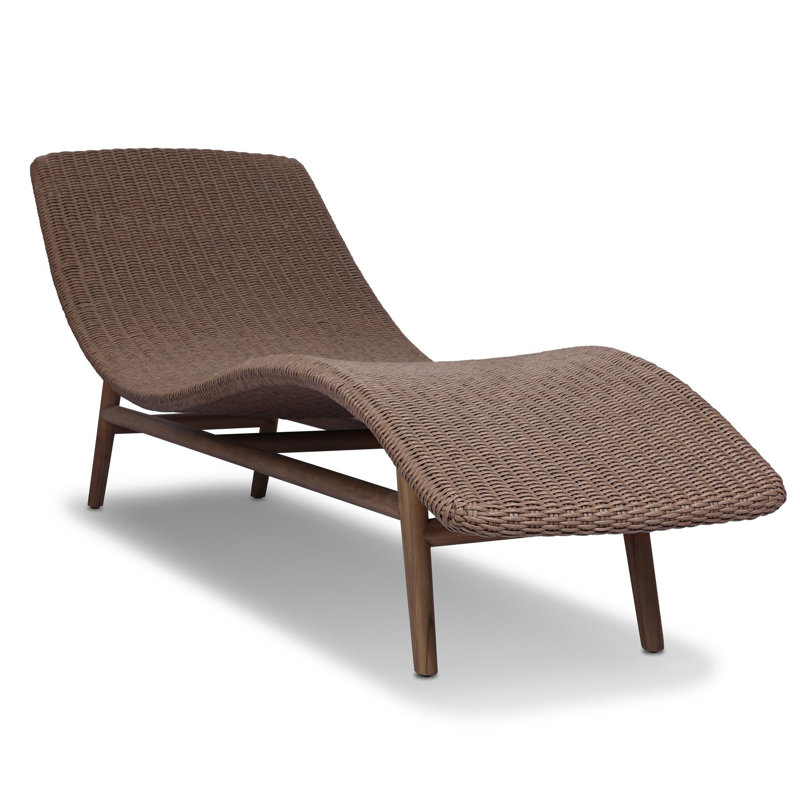 Portia Outdoor Teak Chaise Lounge, Stained Saddle Brown, Tanned Weave