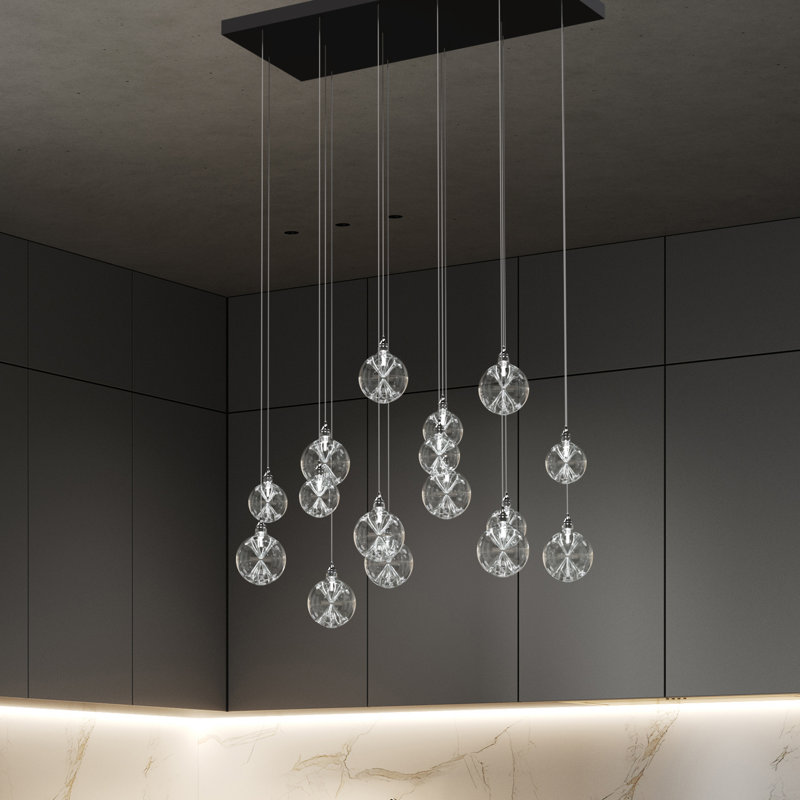 Luminaire suspendu sphère 16 lumières Calla Lilies, Noir mat, H 60 po x l 36 po x P 16 po