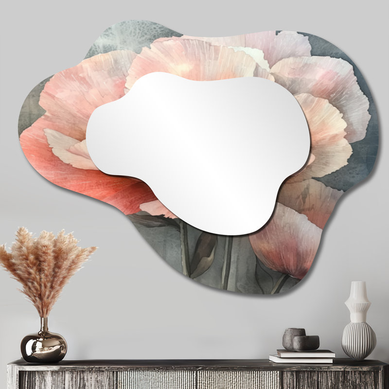 Pivoine rose délavé dansant sur pierre - miroir mural décoratif coquelicots, miroir de coiffeuse traditionnel, imprimé sur métal