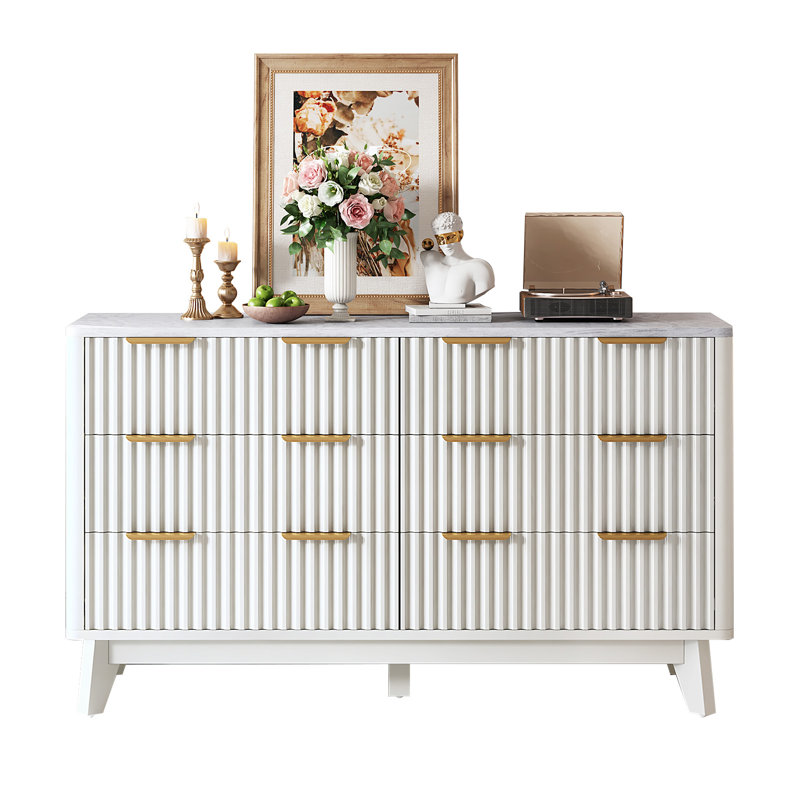 Commode 6 tiroirs Gerius, Blanc