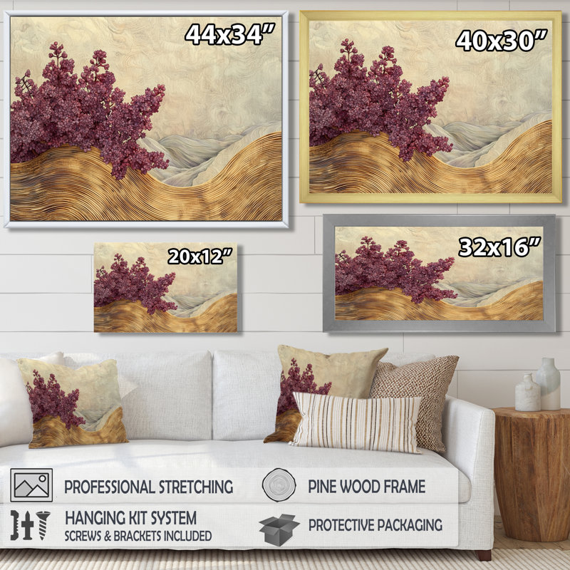 Geraurd, fleurs de lilas dans une glissoire en bois, motif III - Lilas, art mural sur toile, Noir, H 12 po x l 20 po