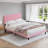 Upholstered Modern Style Platform Bed Queen Size Button Tufted Headboard No Box Spring Needed Linen Soft Pink