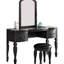 Meuble-lavabo de luxe en gris avec miroir en bois et tiroirs - Tabouret inclus avec rangement contemporain en bois antique