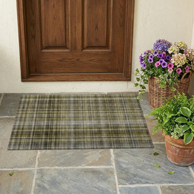 2' X 3' Taupe Plaid Washable Non Skid Indoor Outdoor Area Rug