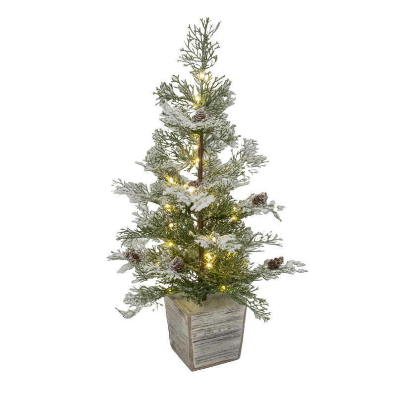 26 In. Illuminating Flocked Tree In Wood Box