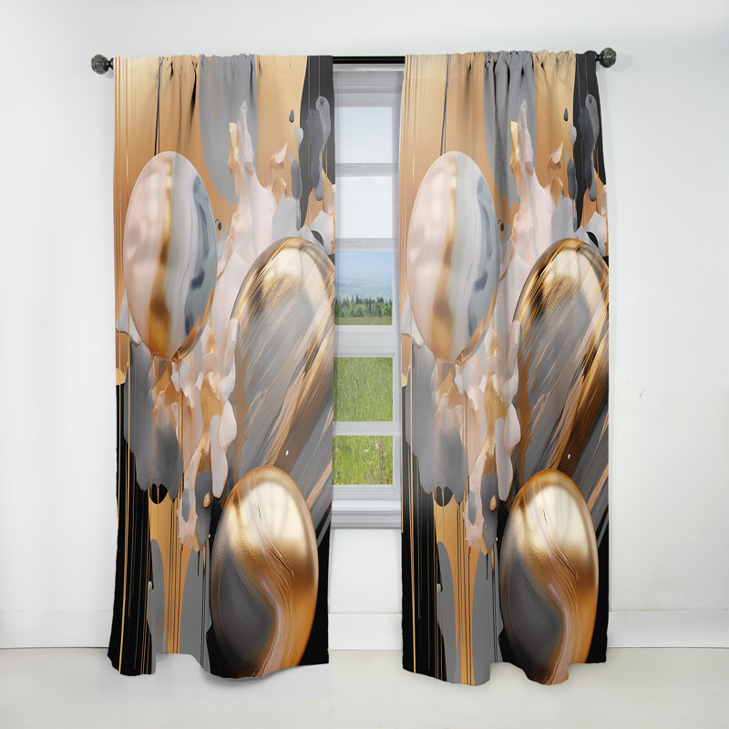 Haranu Gold And Grey Mystic Mulanje - Modern Velvet Curtain - Room Darkening - 1 panel, 52" W x 108" L