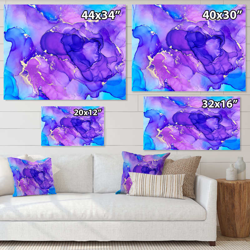 «Blue and Purple Luxury Abstract Fluid Art», reproduction sur toile, H 12 po x l 20 po, Toile tendue