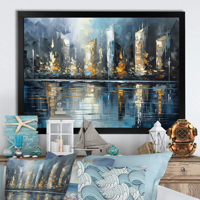 «Abstract City Skyline3», reproduction d'art sur toile, Cadre simple noir, H 12 po x l 20 po x P 1 po