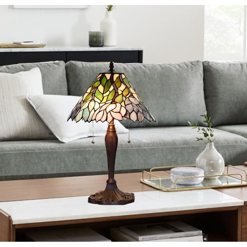 Multicolor Stained Glass and Bronze Tiffany Style Table Lamp