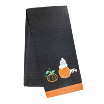 Serafina Home Halloween Fun Kitchen Dish Towel Set: Spooky Oct.31st Designs, Orange Black Gingham Towel, Adult Unisex, Size: 15 x 25, White