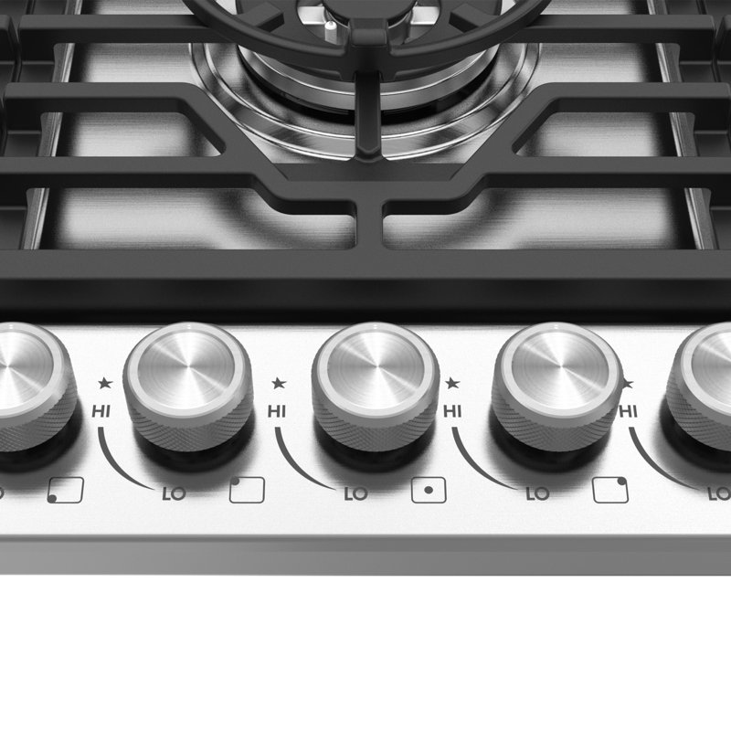Cosmo 36 In. Vista Collection Drop-in Gas Cooktop With 5 Burners, Metal Knobs, Cast Iron Grates In Stainless Steel