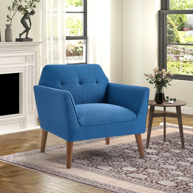 32.2" Wide Modern Upholstered Tufted Living Room Accent Chair With Solid Wood Frame, Blue Polyester