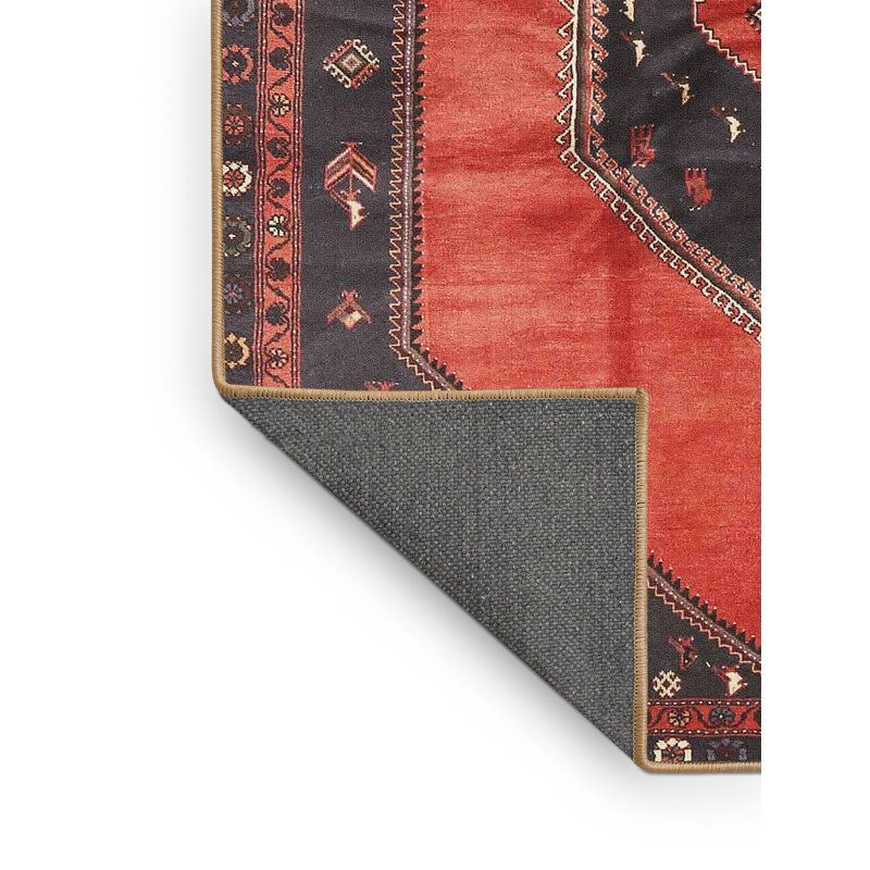 Tapis traditionnel rouge / noir, Rectangle 5 pi x 7 pi