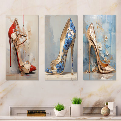 Chic Fashion Heel - Fashion High Heels Metal Wall Art Living Room Set Of 3