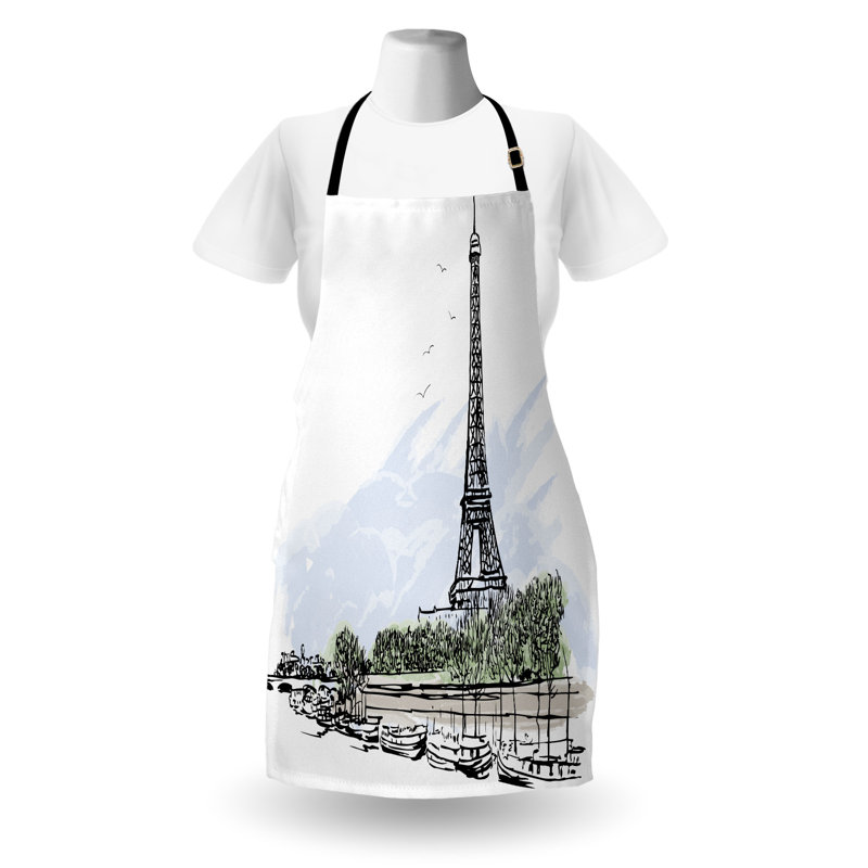 Tablier East Urban Home Paris unisexe, Tour Eiffel, taille adulte, noir et blanc