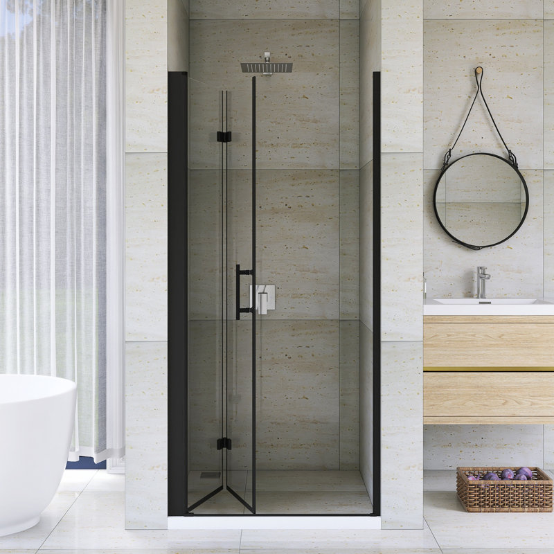 Porte de douche pliante en aluminium 36 po x 72 po au fini noir mat