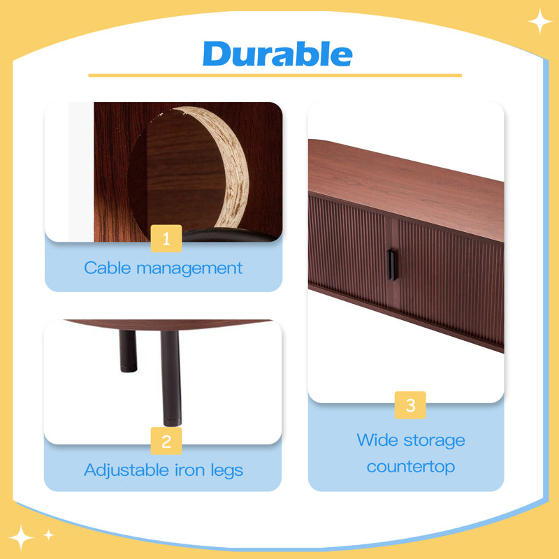 Meuble télé, meuble audio-vidéo pour téléviseur de 58 po ou moins, capacité de charge de 350 lb, meuble télé avec tablettes de rangement réglables et porte roulante