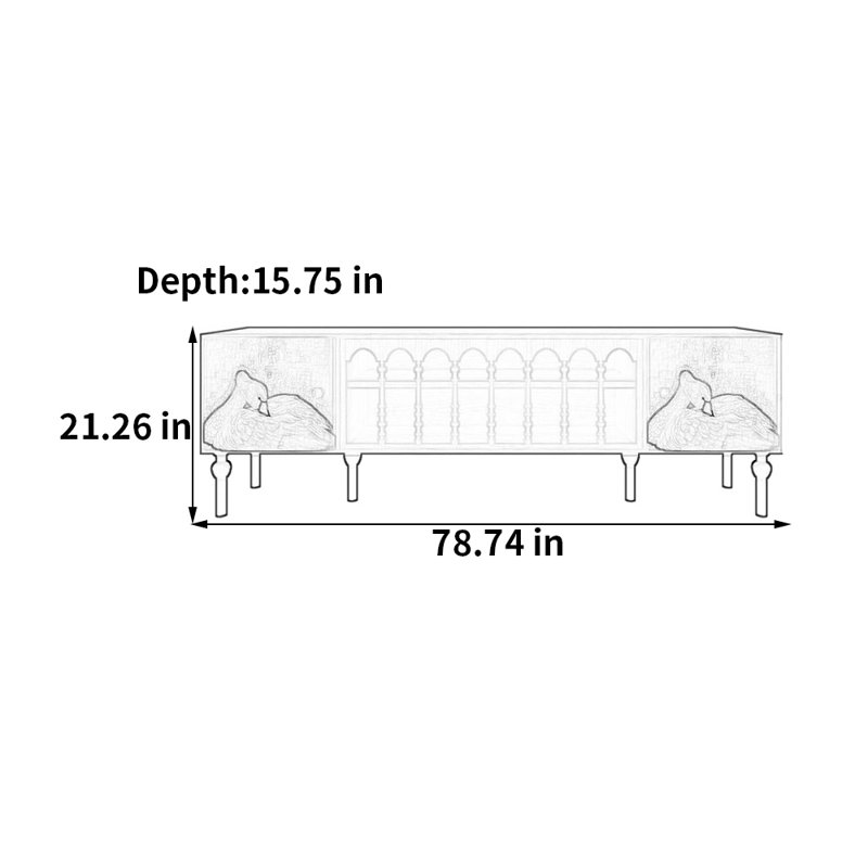 Meuble de rangement français, Blanc, H 21,26 po x L 78,74 po x l 15,75 po