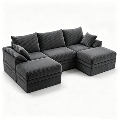 107" U-Shaped Corduroy Modular Sectional with Storage Ottoman