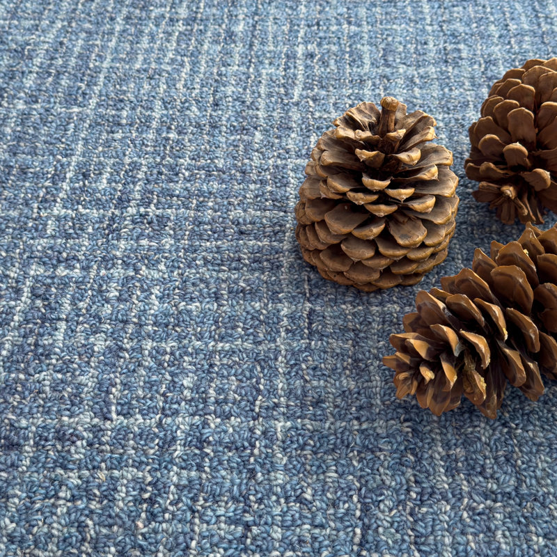 Bryn Hand Tufted Wool Abstract/Houndstooth Area Rug in Indigo/White, Rectangle 5'6" x 8'6"