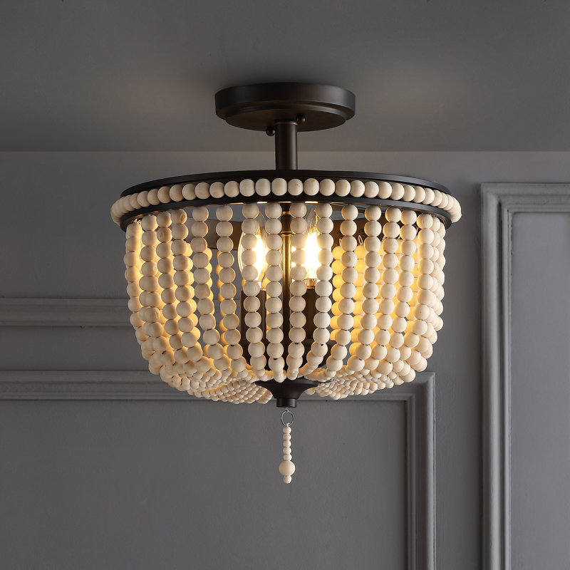 Norcott Solid Wood Semi Flush Mount, Black