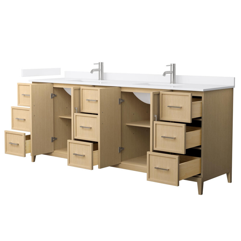Elan 84 in. Vanity, White Cultured Marble, Tan, Brushed Nickel