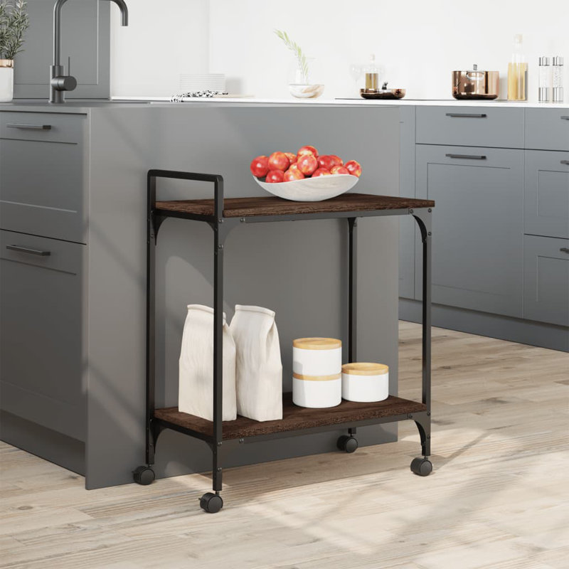 Carlo Metal Bar Cart, Brown Oak