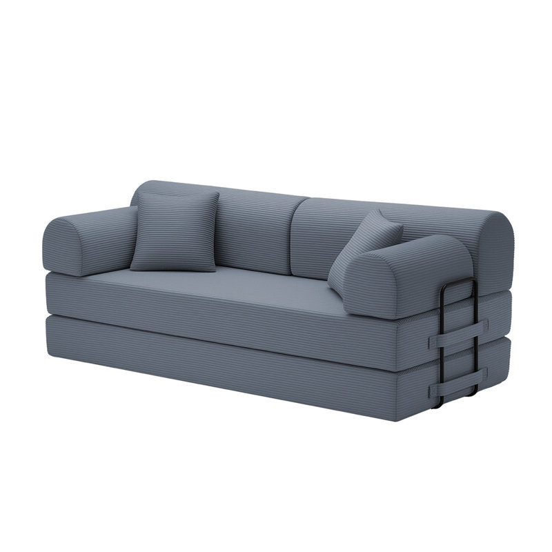 Corduroy Folding Mattress Couch with Fixed-Shape Frame, Floor Sofa Lounge Couch, Dark gray