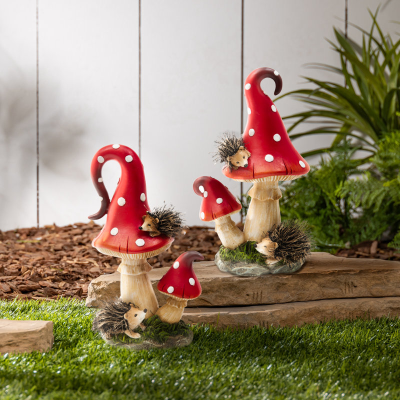 8.27 In. Hedgehogs On Mushrroms Figurines Set Of 2