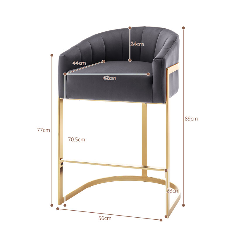 Johnnice 68.6cm Velvet Upholstered Bar Stool with Gold Frame, Grey
