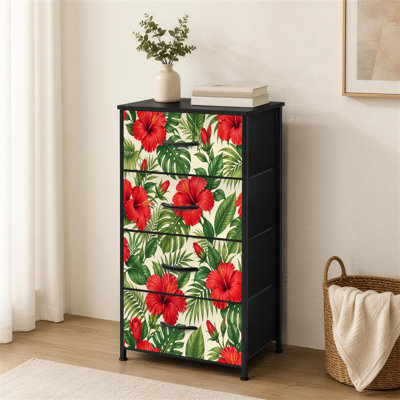 Commode 4 tiroirs pour chambre à coucher Hibiscus rouge
