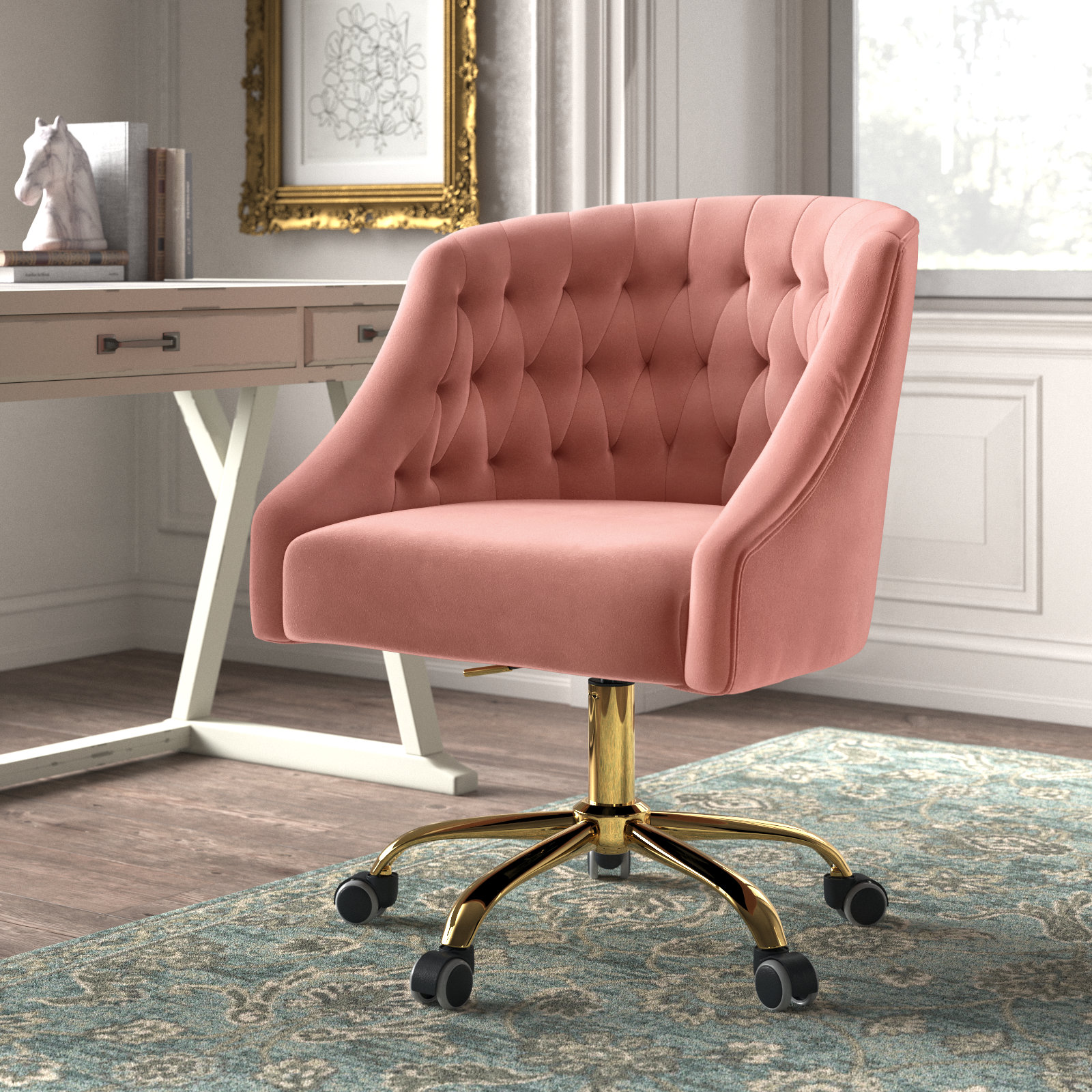 Louise 35.5'' H Velvet Hand-Curated Task Chair with Button Tufted