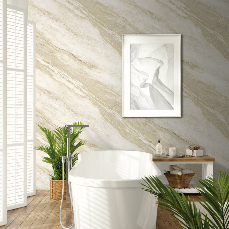 Papier peint marbré Bhargavi, Beige / Crème