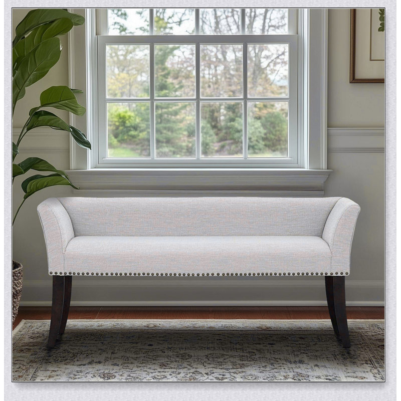 Élégant banc décoratif gris avec structure en bois massif et siège rembourré, parfait pour les vestibules et les salons, Gris