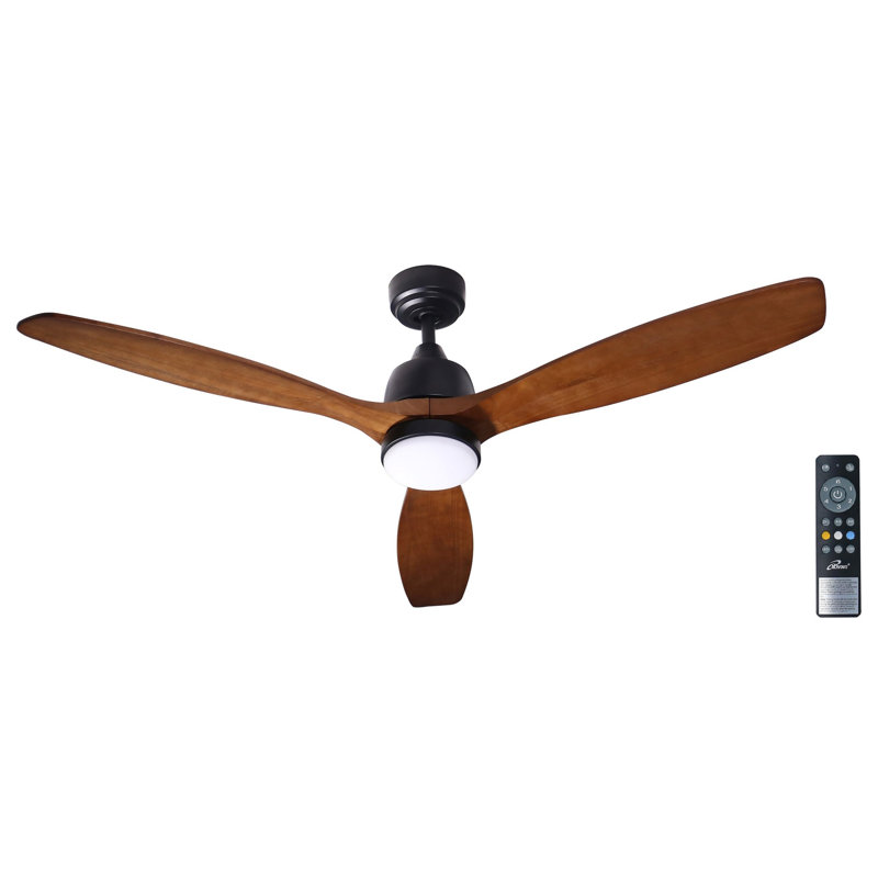 iLIVING ILG8CF60WD-LED 60-Inch 6-Speed 3-Blade Solid Wood Ceiling Fan with LED and Remote, Reversible, 3 Color Light, DC Motor, for Living Room, Bedroom, Patio