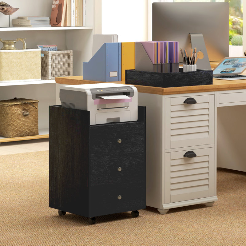 Drawer Home Office Storage Cabinet, Office Drawer On Wheels With Removable Tray, Under Desk Printer Stand With Storage,, Gray