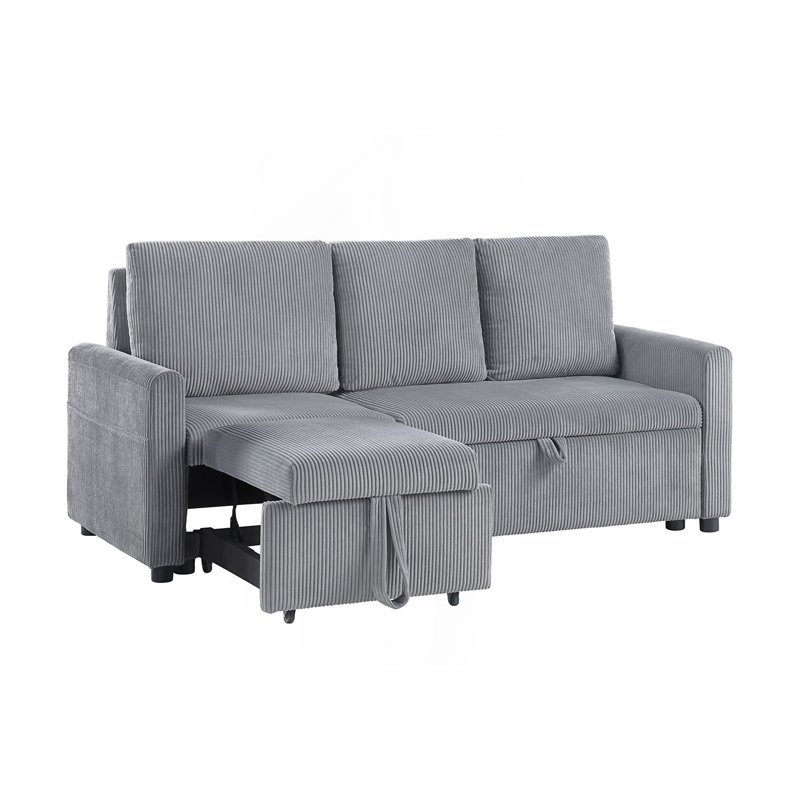 Sofa with Pull-Out Chaise, Underseat Storage And Side Pocket