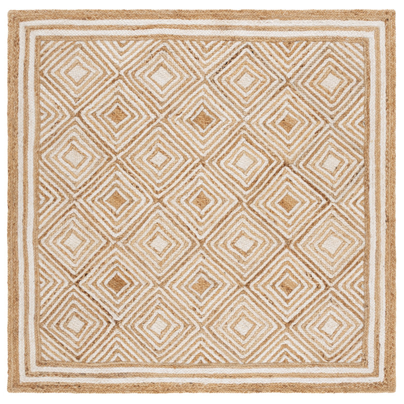 Wilkey Natural Fiber Flat Weave Jute And Cotton With Latex Geometric Rug, Square 6'