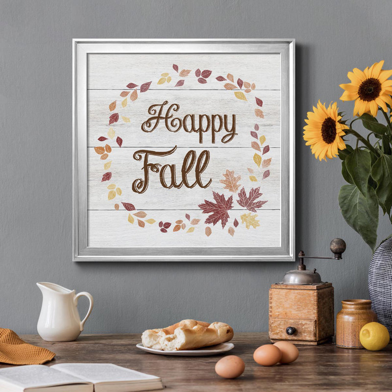 «Happy Fall», art textuel sur toile, Argent, H 34,5 po x l 34,5 po x P 1,5 po
