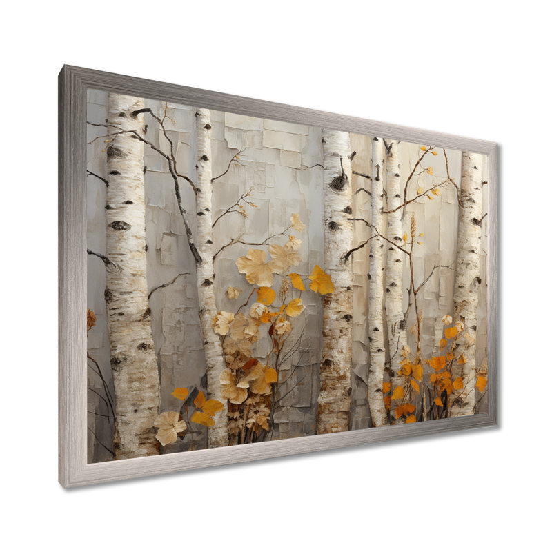 Élégance de bouleau d'automne - art mural grand arbre, H 30 po x l 40 po x P 1,5 po, Cadre de coin argenté fermé