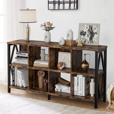Bookshelf with Back Panel,Horizontal Organizer Cubby Storage Bookcase with Legs Brown