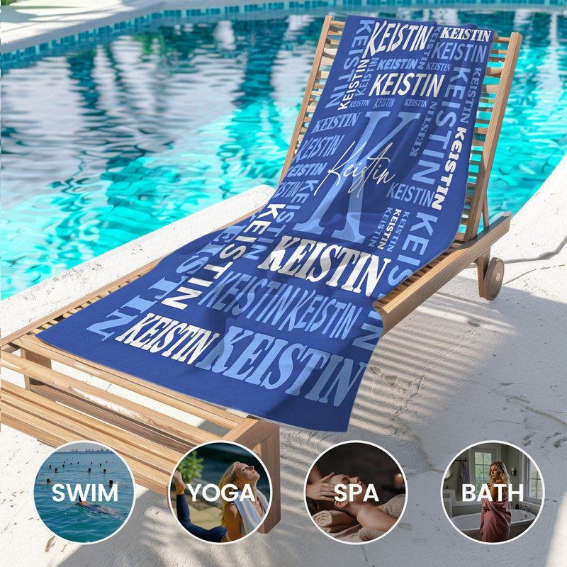  Serviette de plage personnalisée avec nom, serviette de bain en microfibre personnalisée 30 * 60 pouces bleu marine