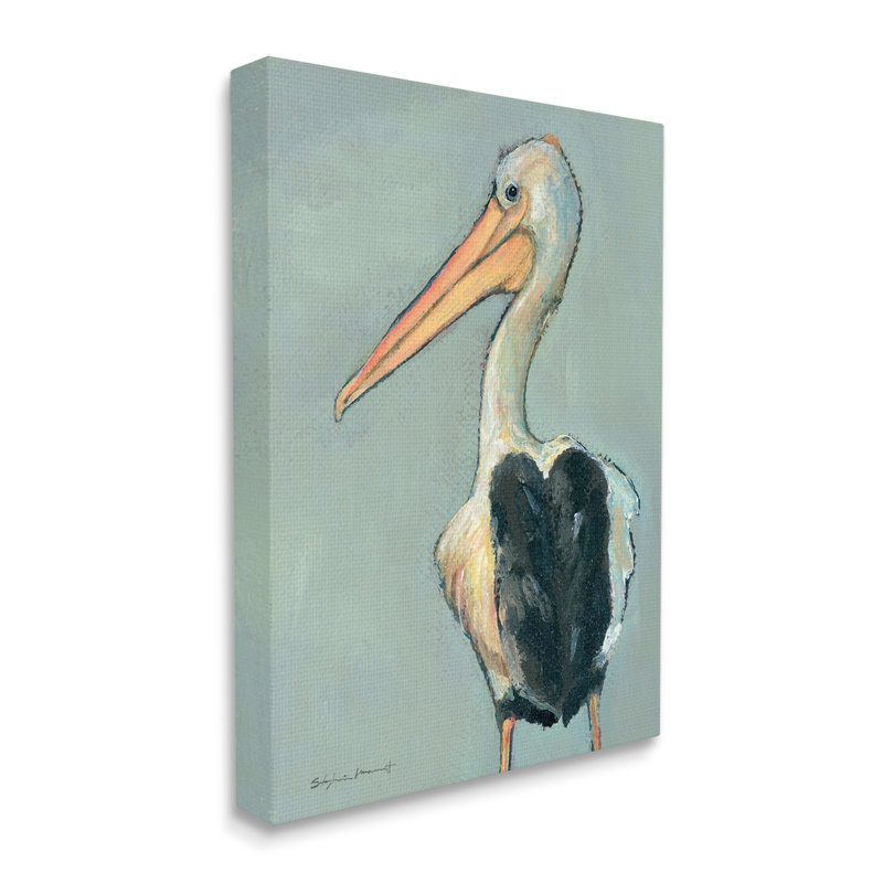Pélican, faune, peinture sur toile tendue, H 20 po x l 16 po x P 1,5 po