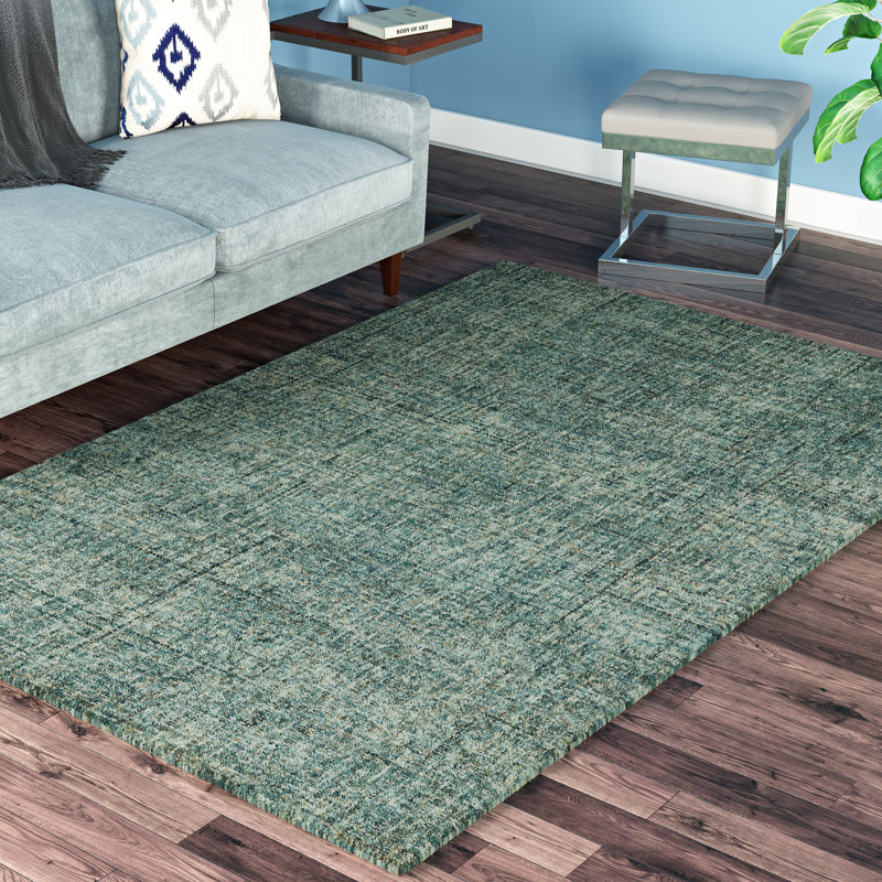 Tapis turquoise en laine touffeté à la main Gilboa, Rectangle 5 pi x 7 pi 6 po