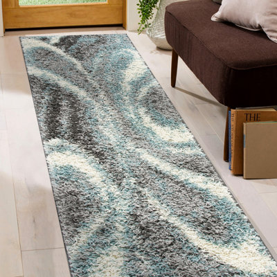 Farmerville Abstract Blue/Gray/Ivory Shag Area Rug