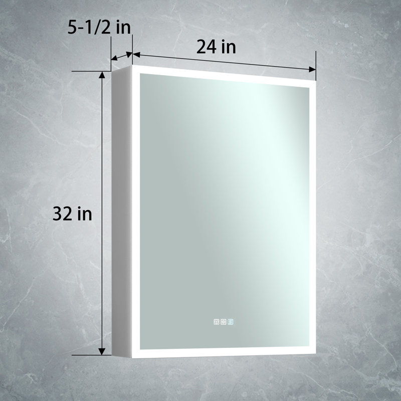Pharmacie à DEL encastrée / à fixation en surface avec miroir et charnière l 24 po x H 32 po, Oui
