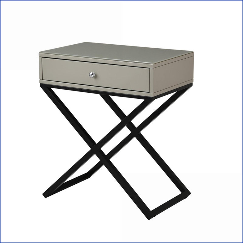 Table de chevet en bois taupe 23 po avec plateau en verre Koda Tiroir, Beige