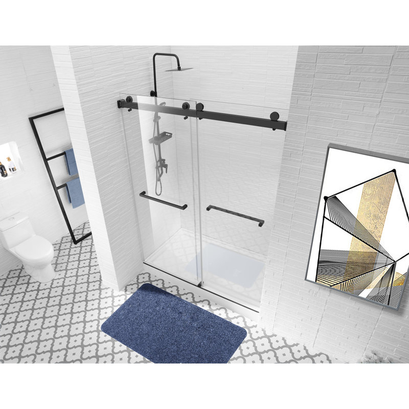 66"-72" W x 76" H Frameless Bypass Sliding Shower Door, Black